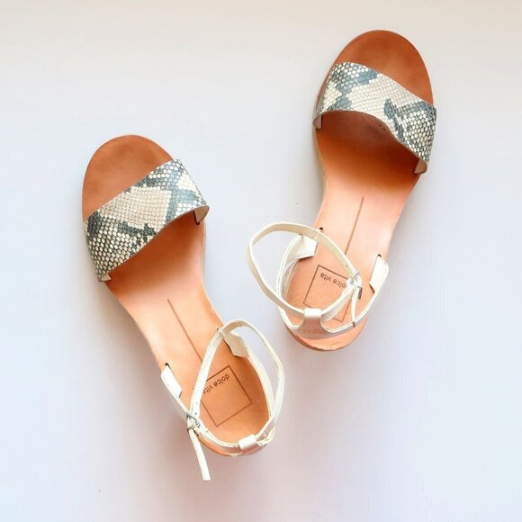 Dolce Vita Jali Snakeskin & White Round Cork Heels / Sandals / Summer Shoes S - Picture 14 of 16